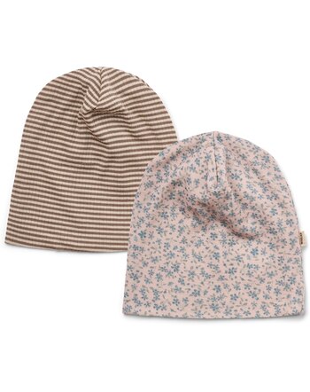 Wheat 2-Pack-Beanies 'Emo' aus 100 % Merinowolle - Blue Flowers