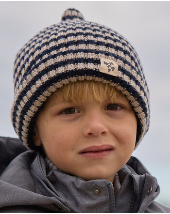 Wheat Beanie 'Topper' aus 100 % Merinowolle - Navy