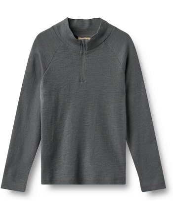 Wheat Half-Zip-Langarmshirt 'Wino' aus 100 % Merinowolle - Dark Charcoal