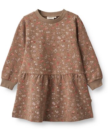 Wheat Kleid-Langarm aus Bio-Baumwolle ZENIA - Cocoa Brown Meadow