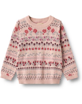 Wheat Strick-Pullover aus 100% Bio-Baumwolle mit Blumenmuster - Dim Rose