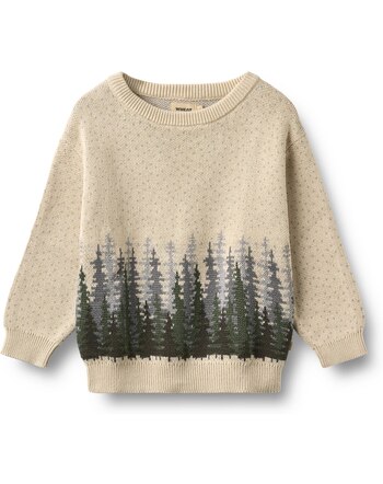 Wheat Strick-Pullover aus 100% Bio-Baumwolle mit Tannen und Schneeflocken - Off White