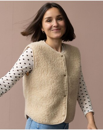 Wollbebi Woll-Weste 'Dotti' für Damen mit Druckknopfleiste aus Schurwolle - Beige