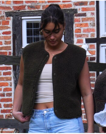 Wollbebi Woll-Weste 'Dotti' für Damen mit Druckknopfleiste aus Schurwolle - Olive 💚