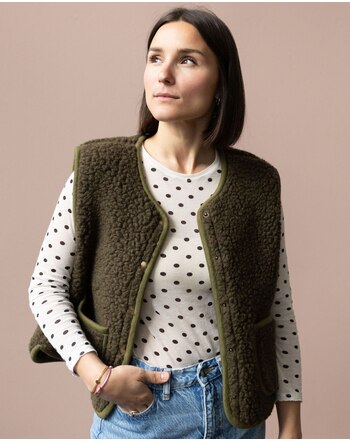 Wollbebi Woll-Weste 'Dotti' für Damen mit Taschen aus Schurwolle - Olive