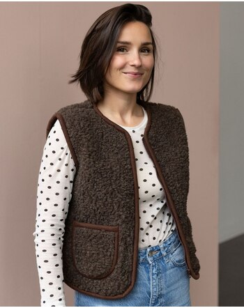 Wollbebi Woll-Weste 'Romi' für Damen mit Taschen aus Schurwolle - Schokobraun 🤎