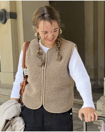 Wollbebi-x-Papiton Woll-Weste 'Romi' für Damen mit Reißverschluss aus Schurwolle - Dunkelbeige