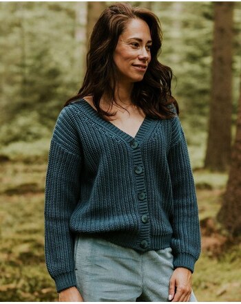 Yuki Damen-Strick-Cardigan 'Chunky' aus 100 % Bio-Baumwolle - Petrol