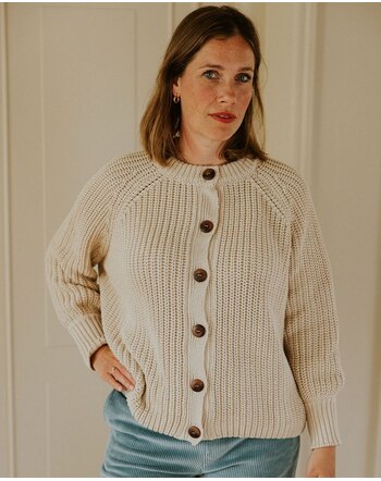 Yuki Damen-Strickcardigan 'Balloon Sleeve' aus Bio-Baumwolle - Cream