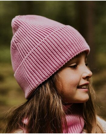 Yuki Kinder-Rippstrick-Beanie aus 100 % Bio-Baumwolle - Bubble Gum Pink