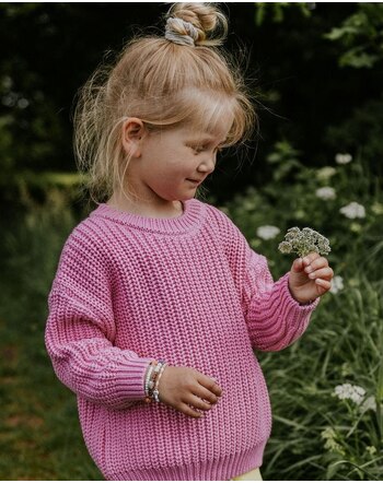 Yuki Kinder-Strick-Pullover 'Chunky' aus Bio-Baumwolle - Bubble Gum Pink