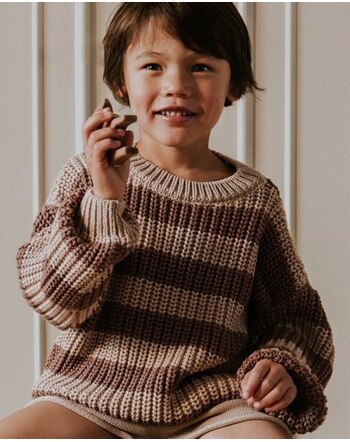 Yuki Kinder-Strick-Pullover 'Chunky' aus Bio-Baumwolle - Stripes Dust